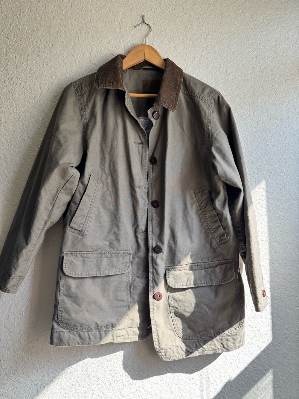 Women’s Vintage Olive Green Field Jacket with Brown Corduroy Collar